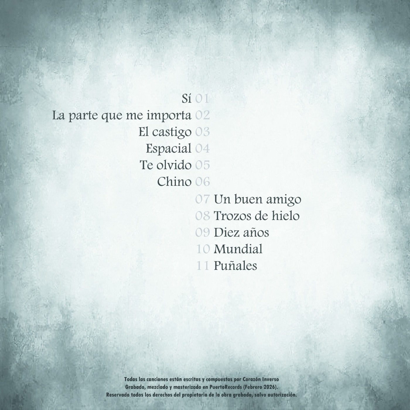 Contraportada del disco con listado de canciones